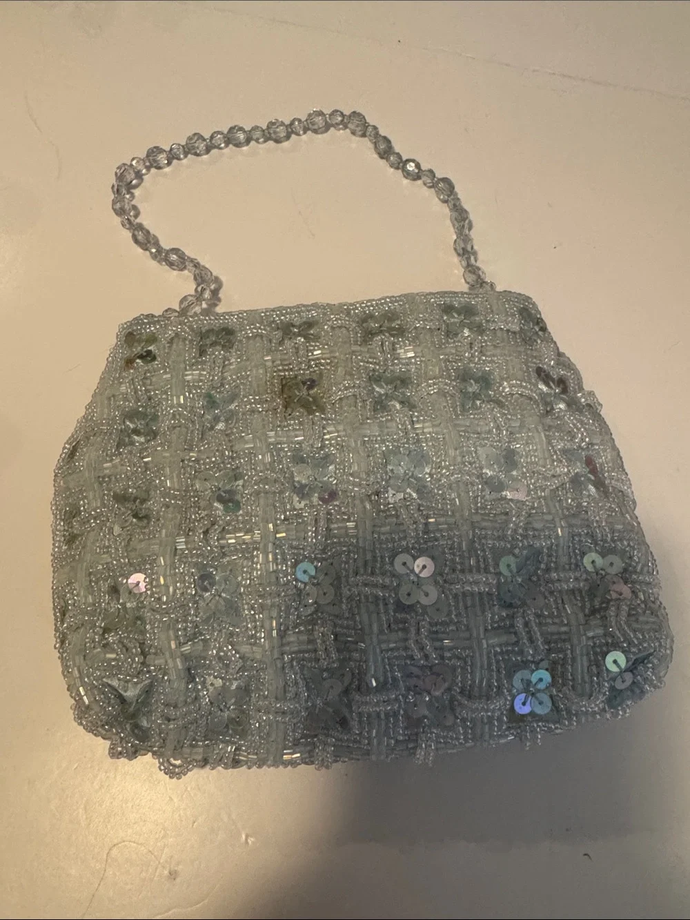 Beaded Sequin Evening Bag - Powder Blue